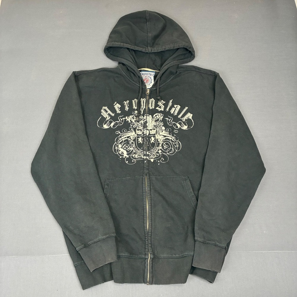 Y2K Aeropostale Crest Logo Graphic Hoodie Men's Size Large Black